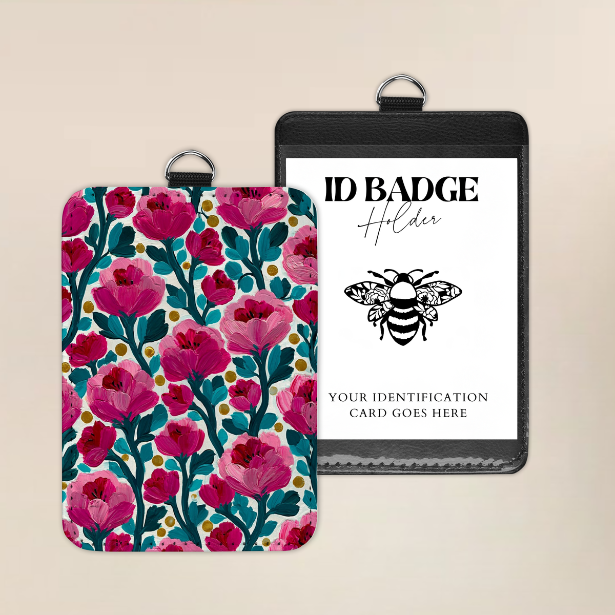 Midnight Magenta Blooms Badge Holder