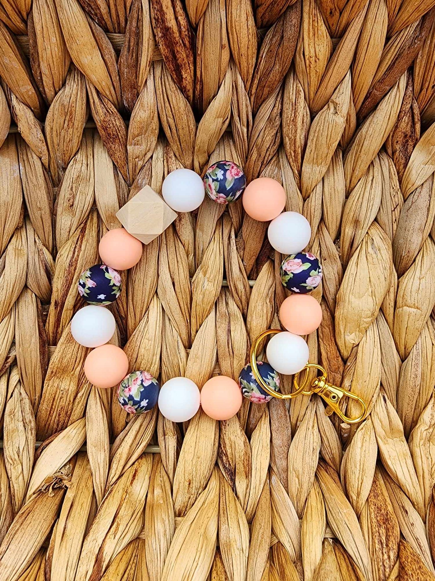 Navy & Blush Pink Rose Silicone Bead Wristlet