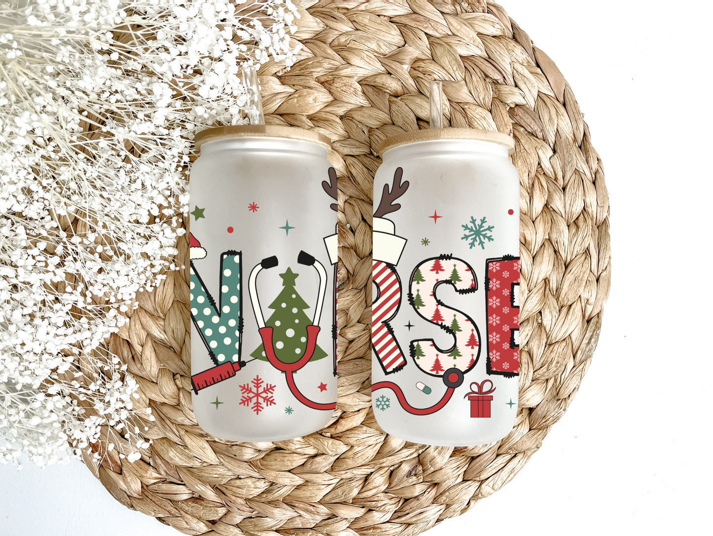 Winter Theme Nurse Glass Can Tumbler