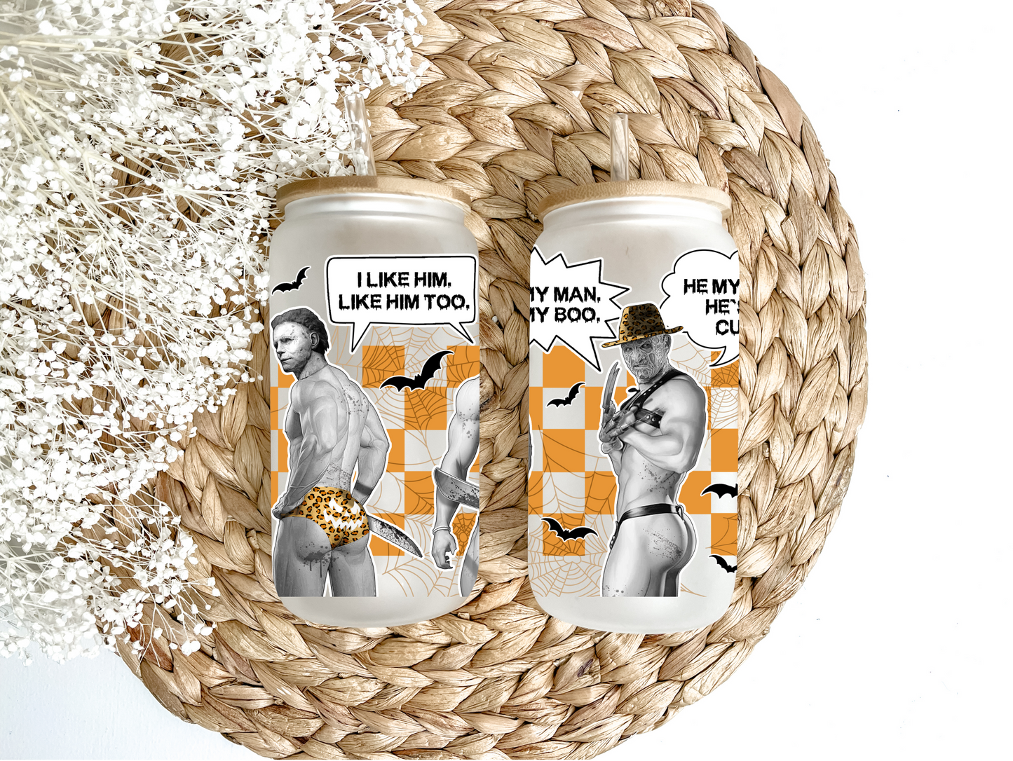 Orange Checkered Bad Boys Glass Can Tumbler