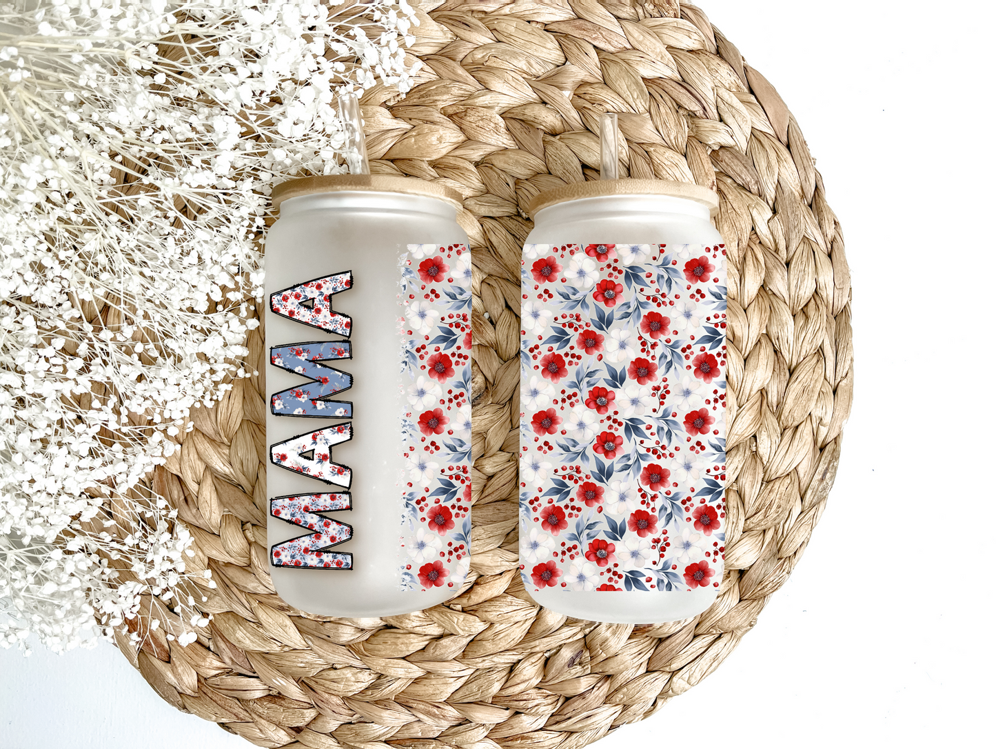 Patriotic Floral Mama Glass Can Tumbler