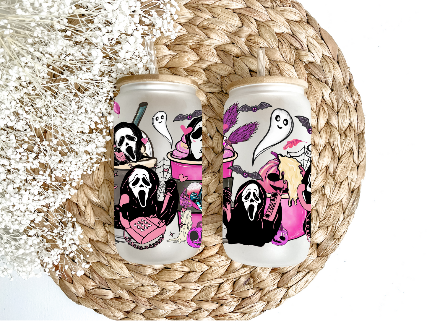 Pink Ghost Coffee Glass Can Tumbler