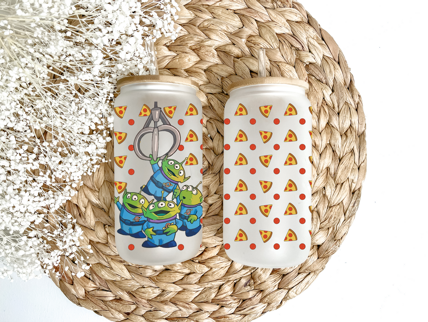 Aliens Love Pizza Glass Can Tumbler