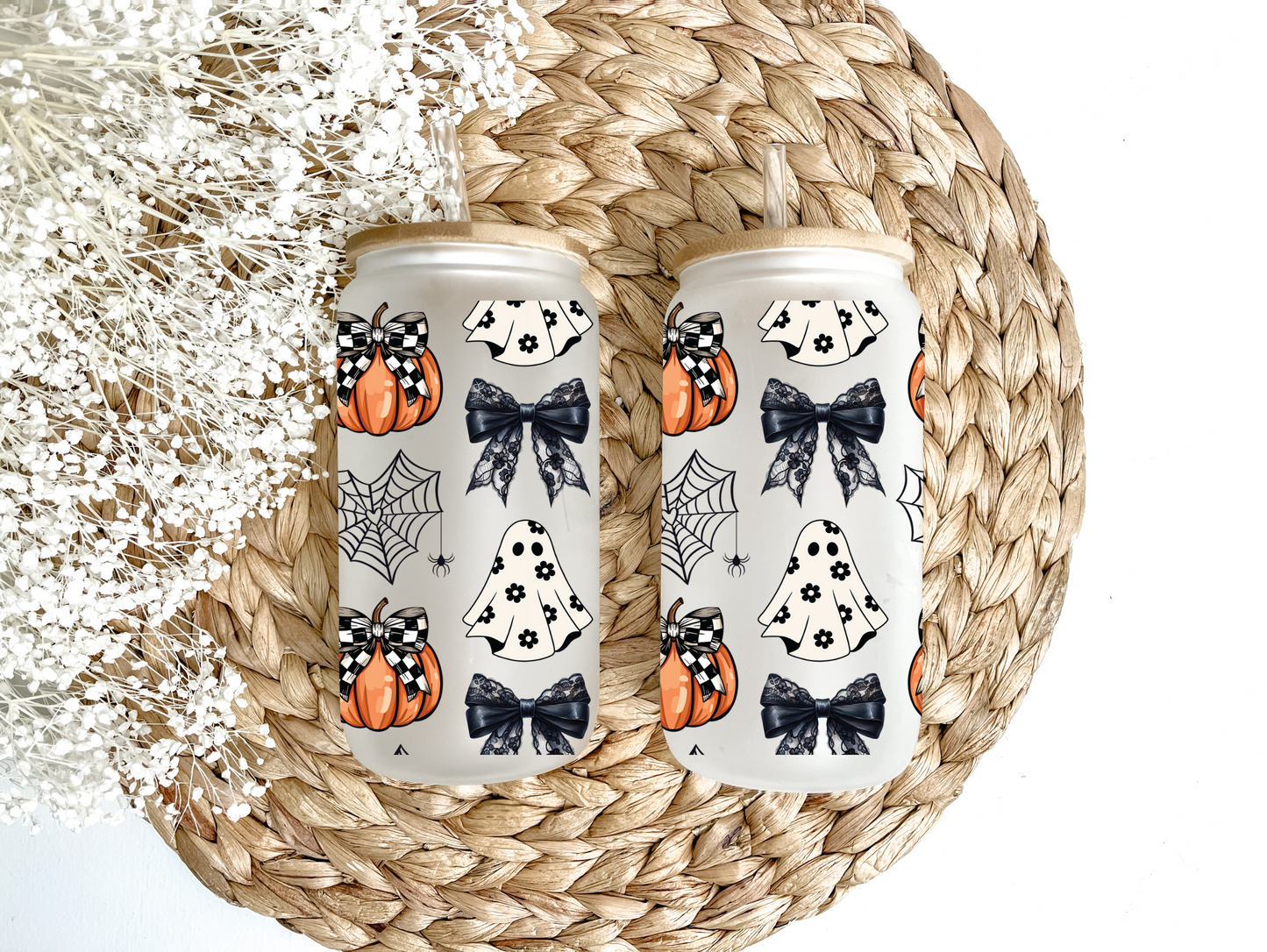 Shabby Chic Pumpkins & Bows Glass Can Tumbler