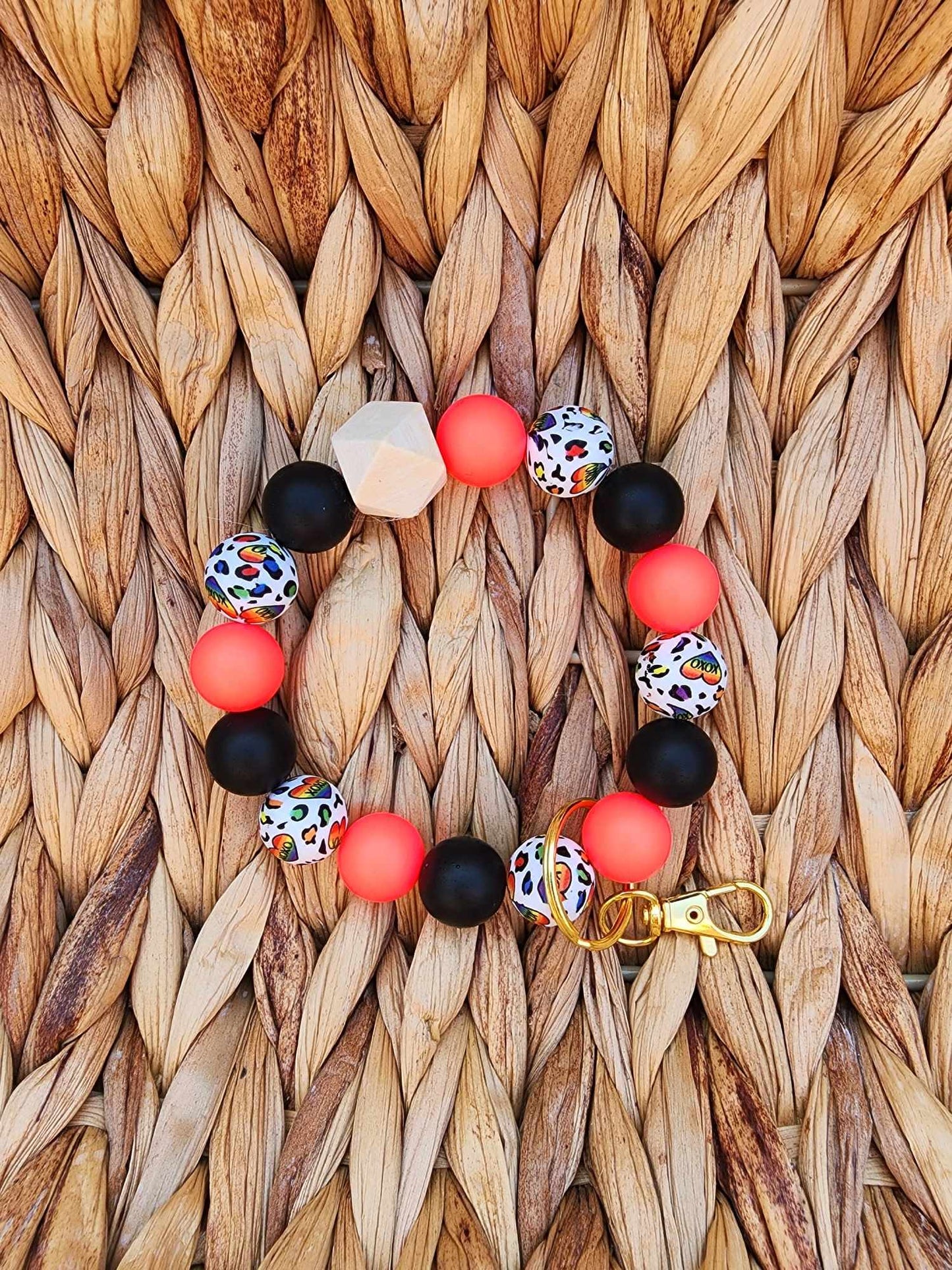 Rainbow Hearts Silicone Bead Wristlet