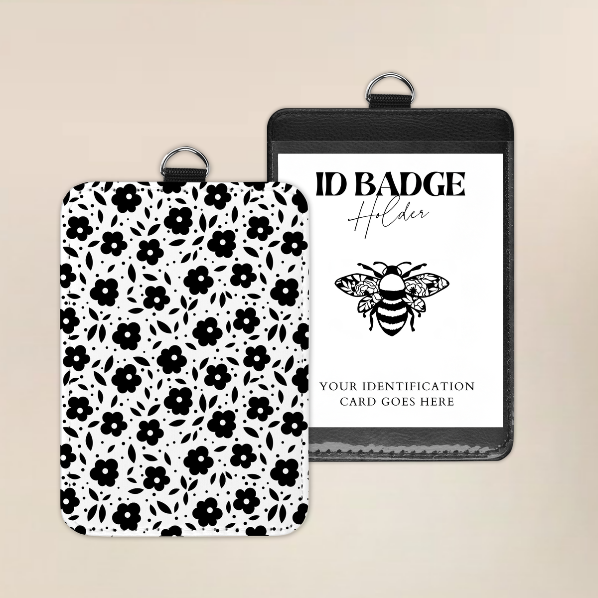 Monochrome Blooms Badge Holder