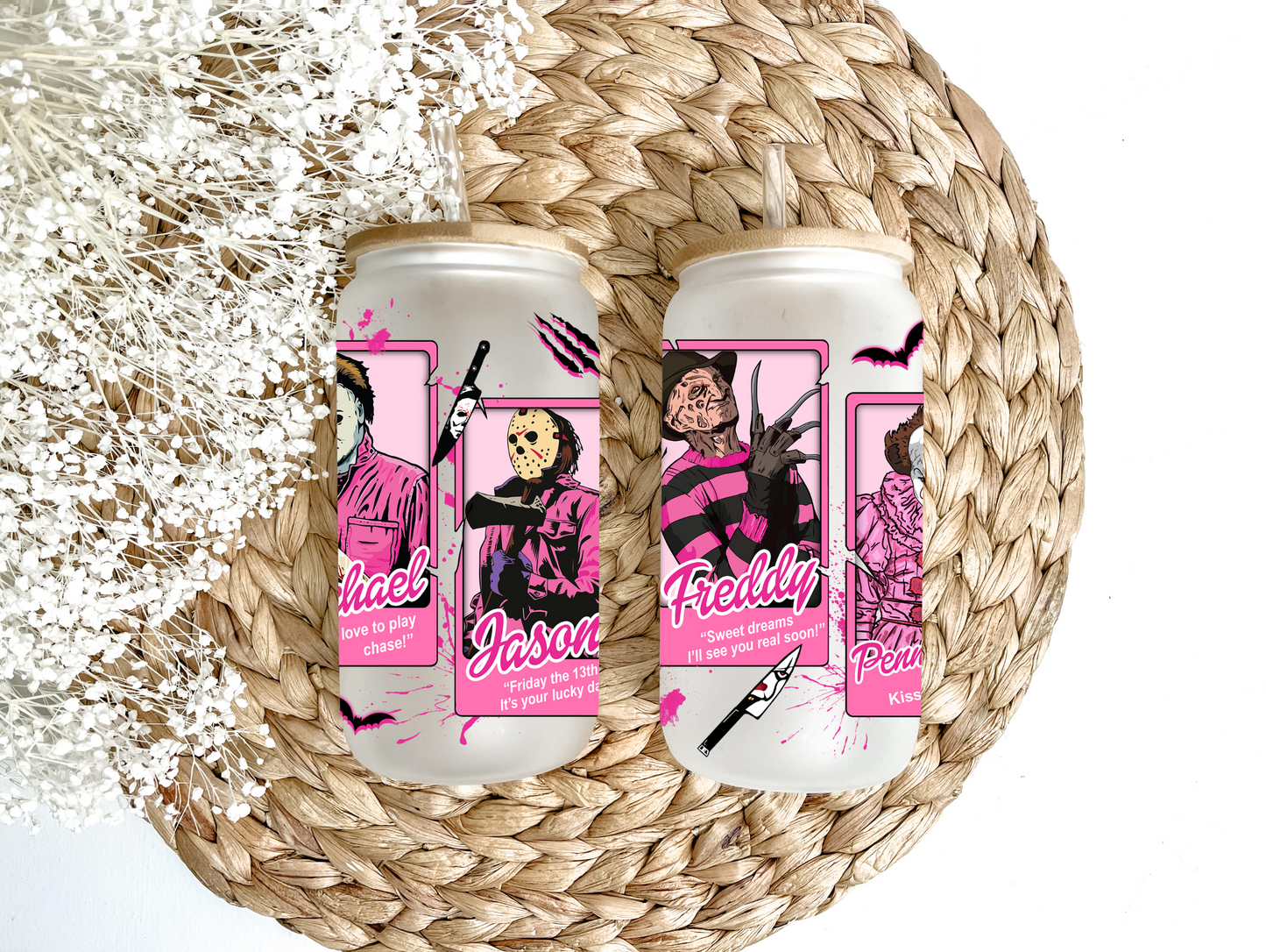 Killer Pink Collector Cards Glass Can Tumbler