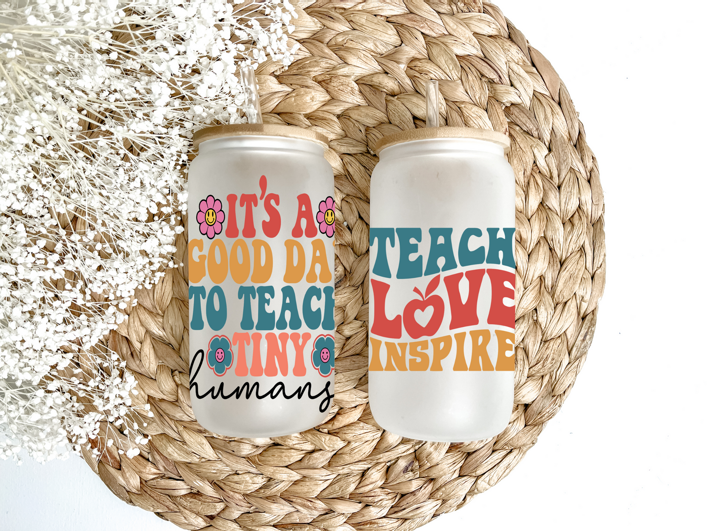 Teach Love Inspire Glass Can Tumbler