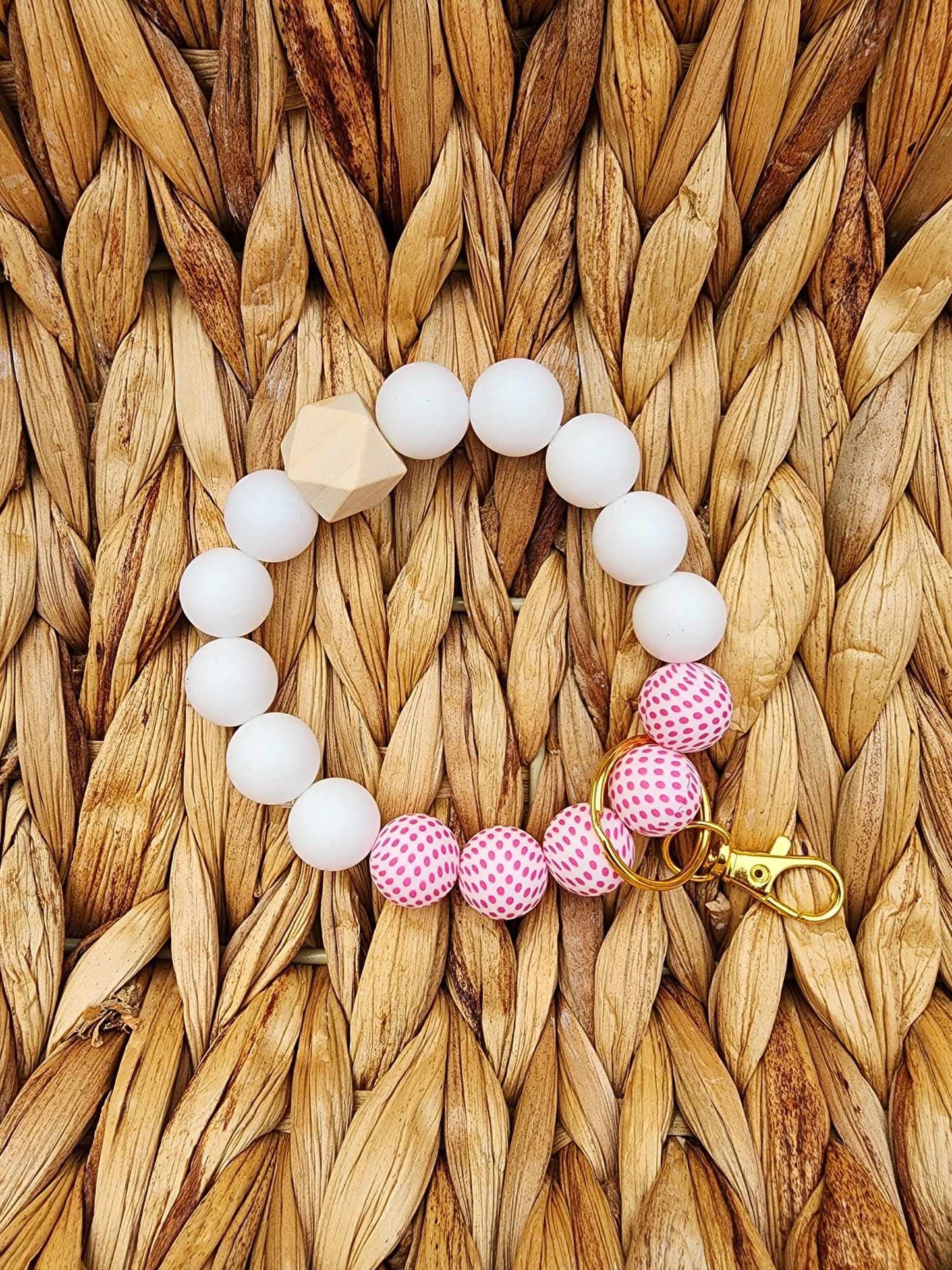 Pretty Pink Polka Dots Silicone Bead Wristlet