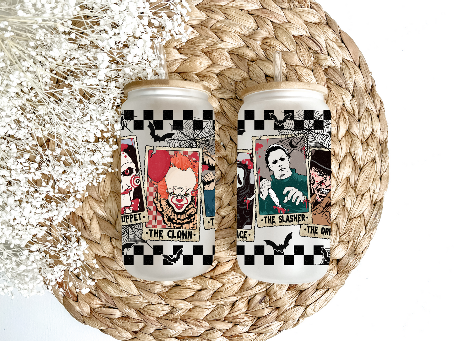 "Collector Cards Of Some Scary Fellas" Glass Can Tumbler