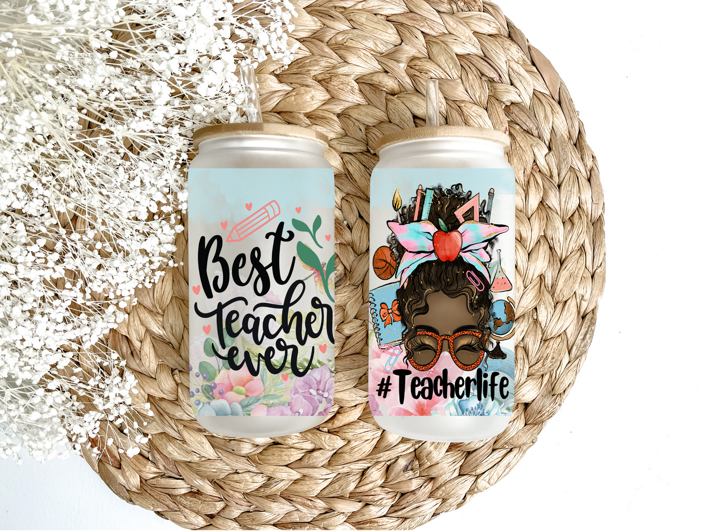 #TeacherLife Messy Bun Glass Can Tumbler