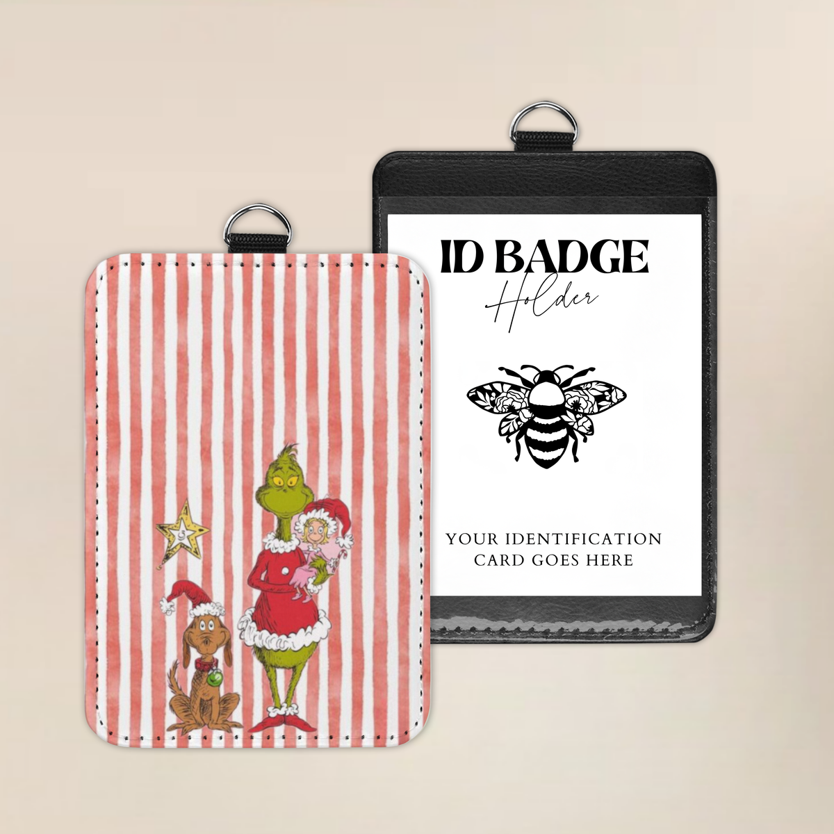 Pink Peppermint Christmas Badge Holder
