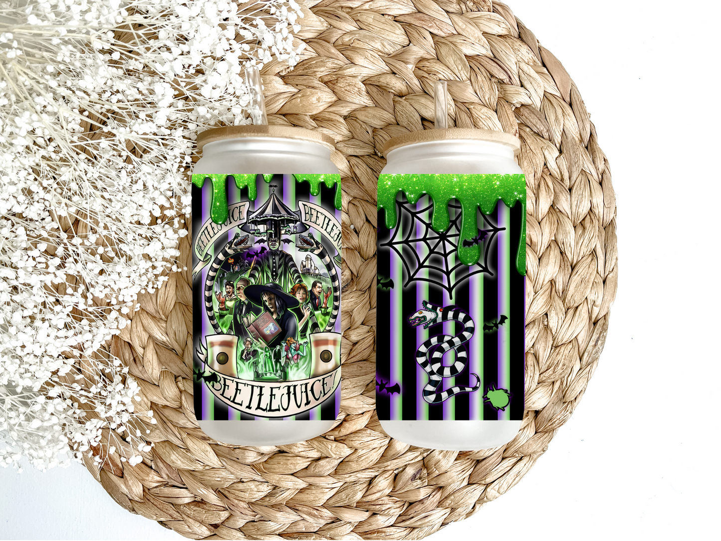 Stripes & Slime Glass Can Tumbler