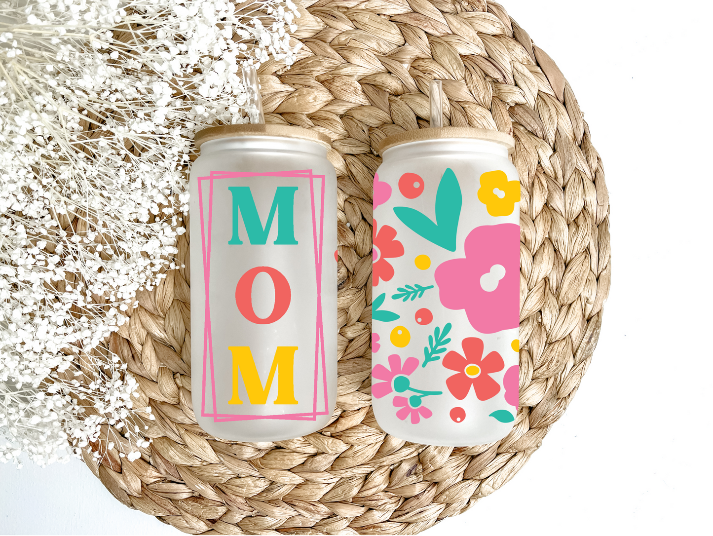 Cartoon Floral Mom Glass Can Tumbler