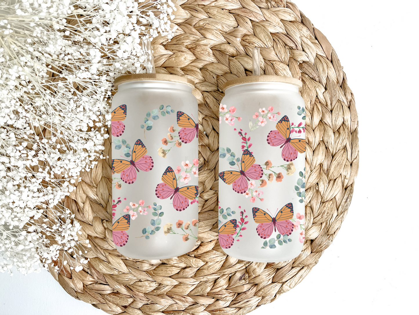 Fluttering Butterflies Glass Can Tumbler