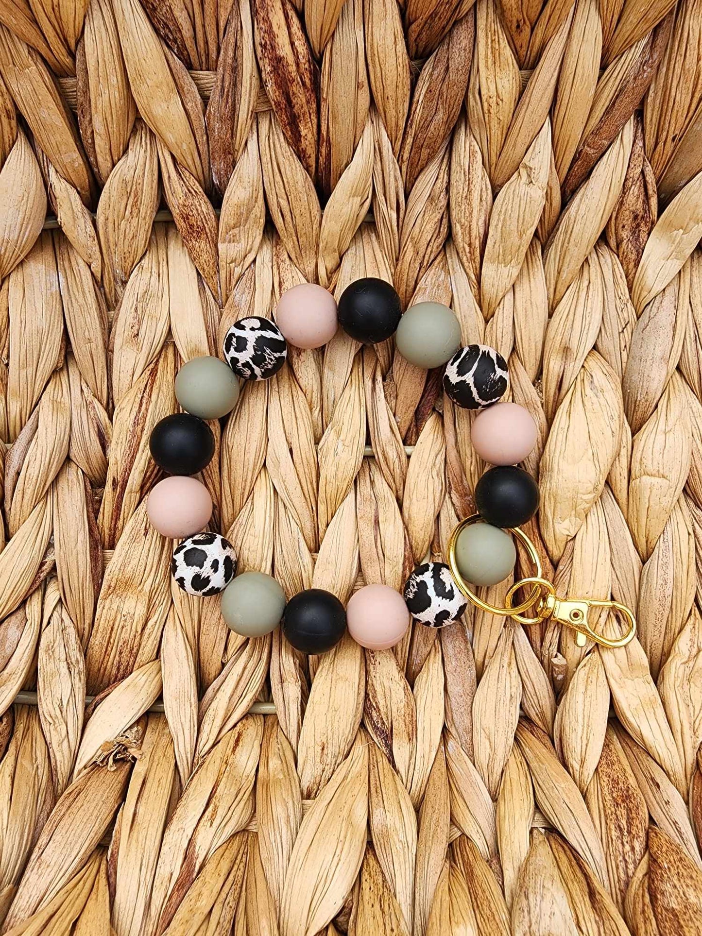 Neutral Leopard Silicone Bead Wristlet