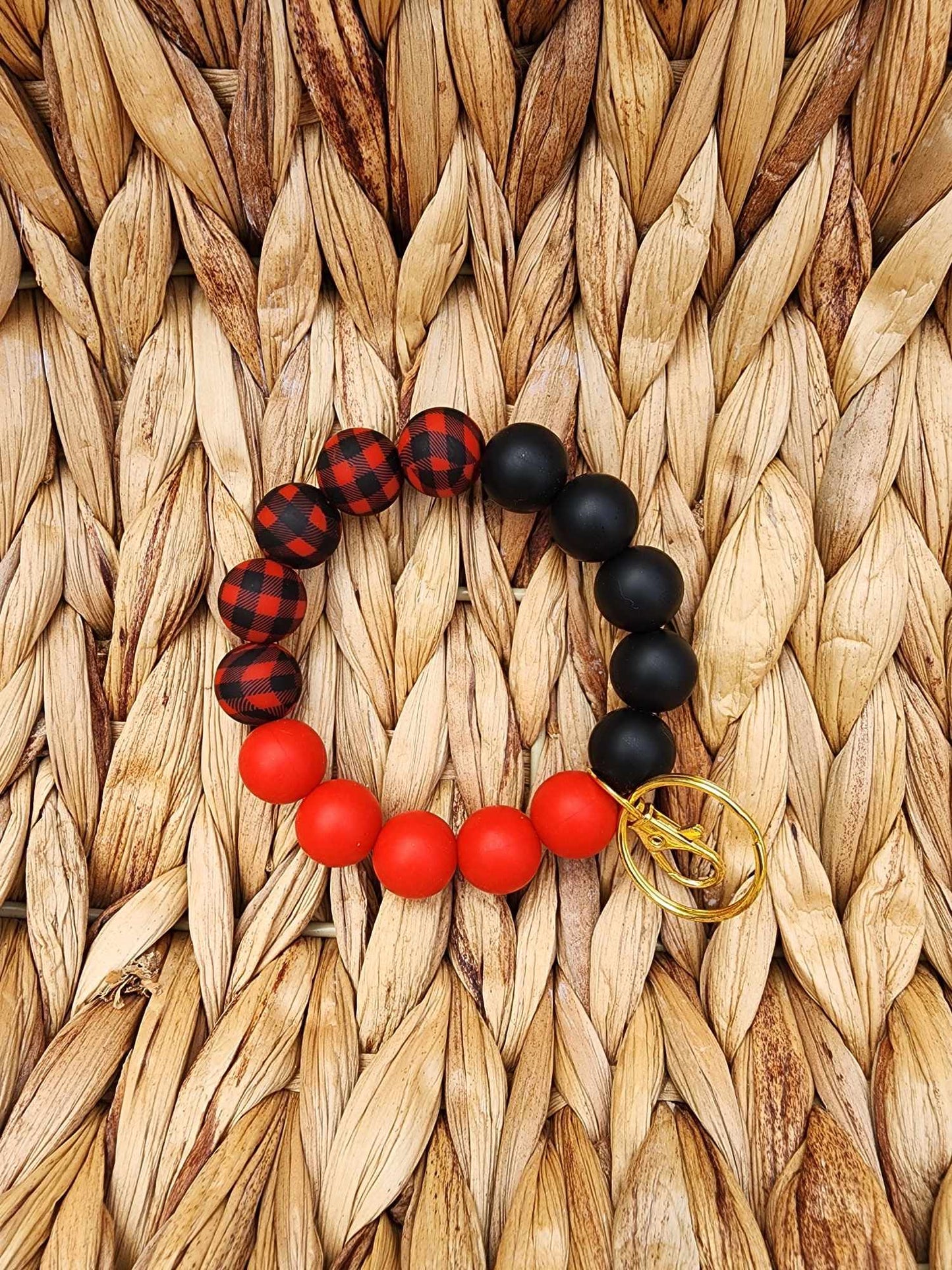 Red Buffalo Plaid Silicone Bead Wristlet