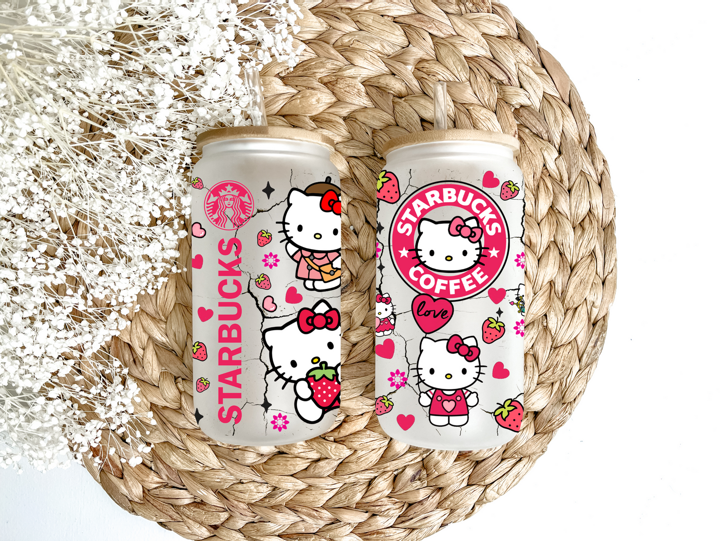 Strawberry Kitty Glass Can Tumbler