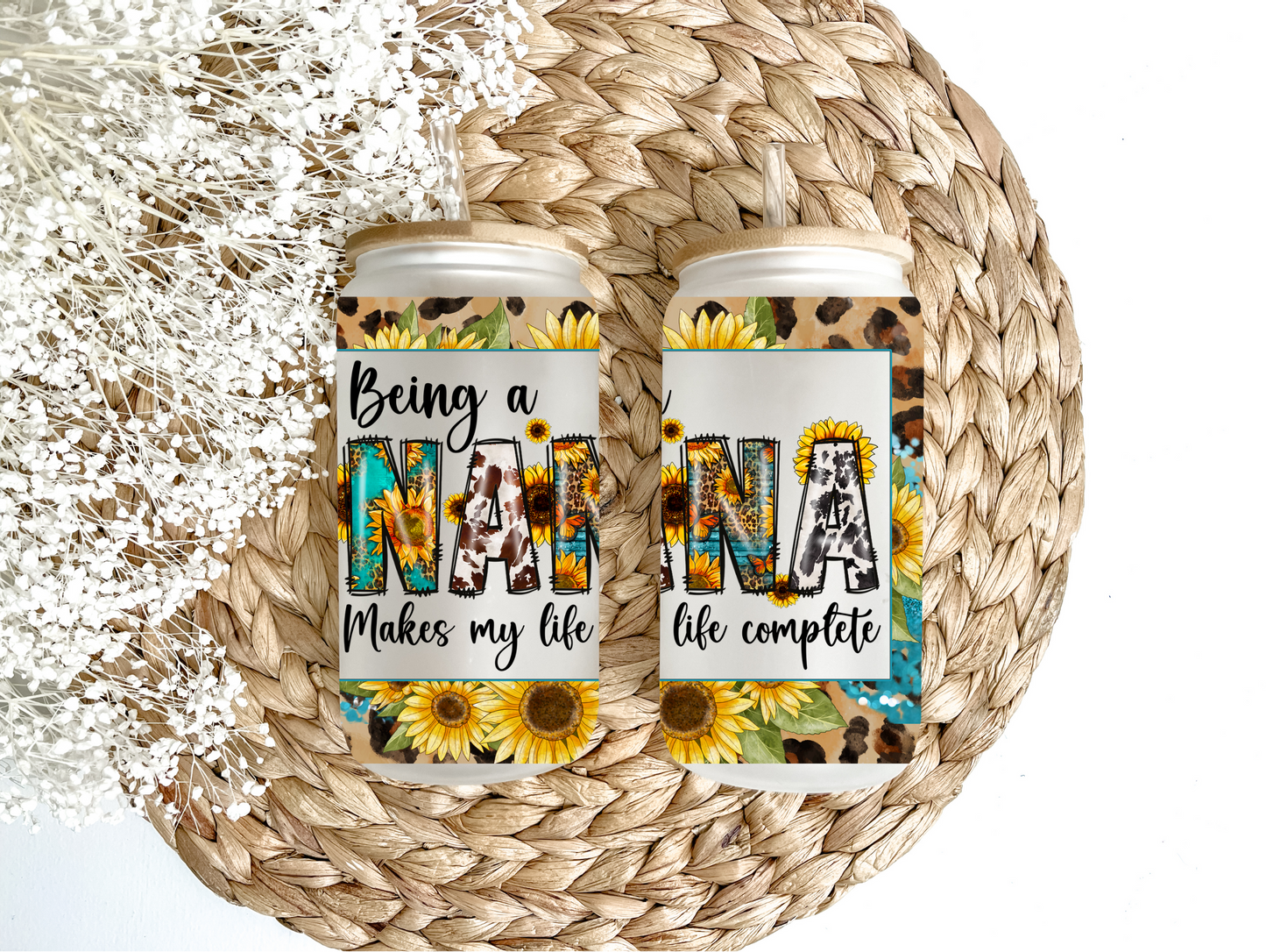 Sunflower Nana Glass Can Tumbler