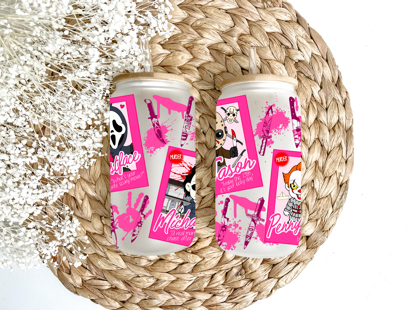 "Mean Horror Pink Mix" Glass Can Tumbler