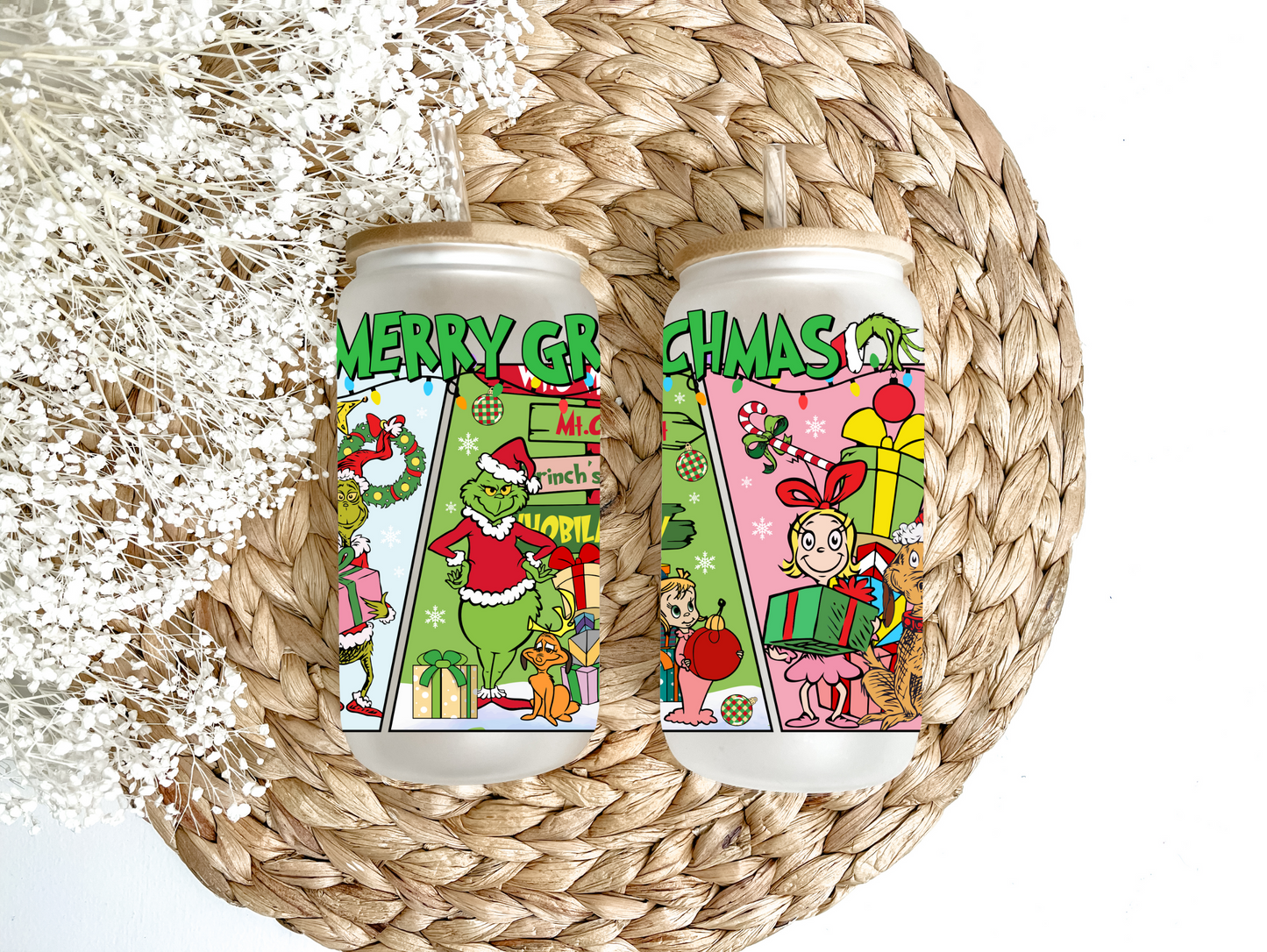 Merry Grinchmas Scenes Glass Can Tumbler