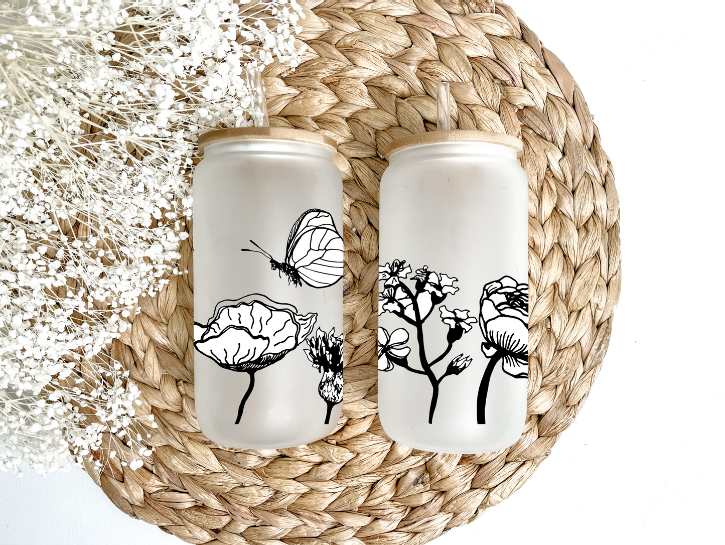 Fluttering Flower Field Glass Can Tumbler