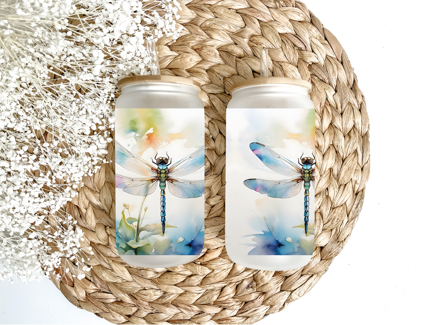 Dragonfly Watercolors Glass Can Tumbler