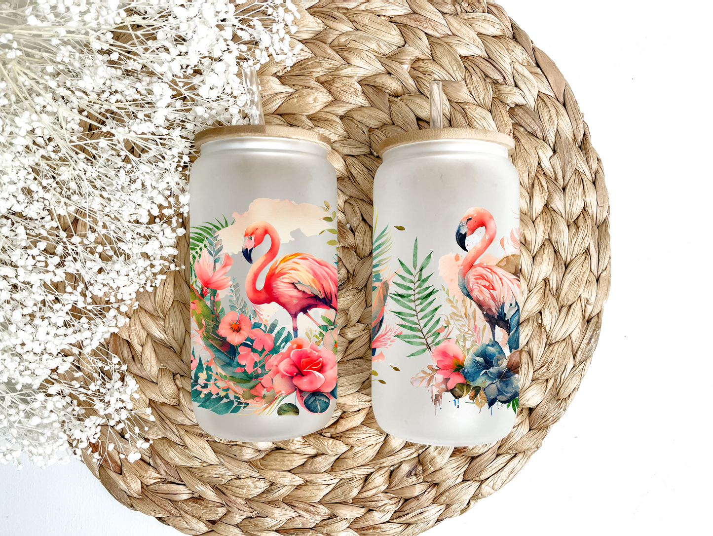 Flamingo Flower Fields Glass Can tumbler