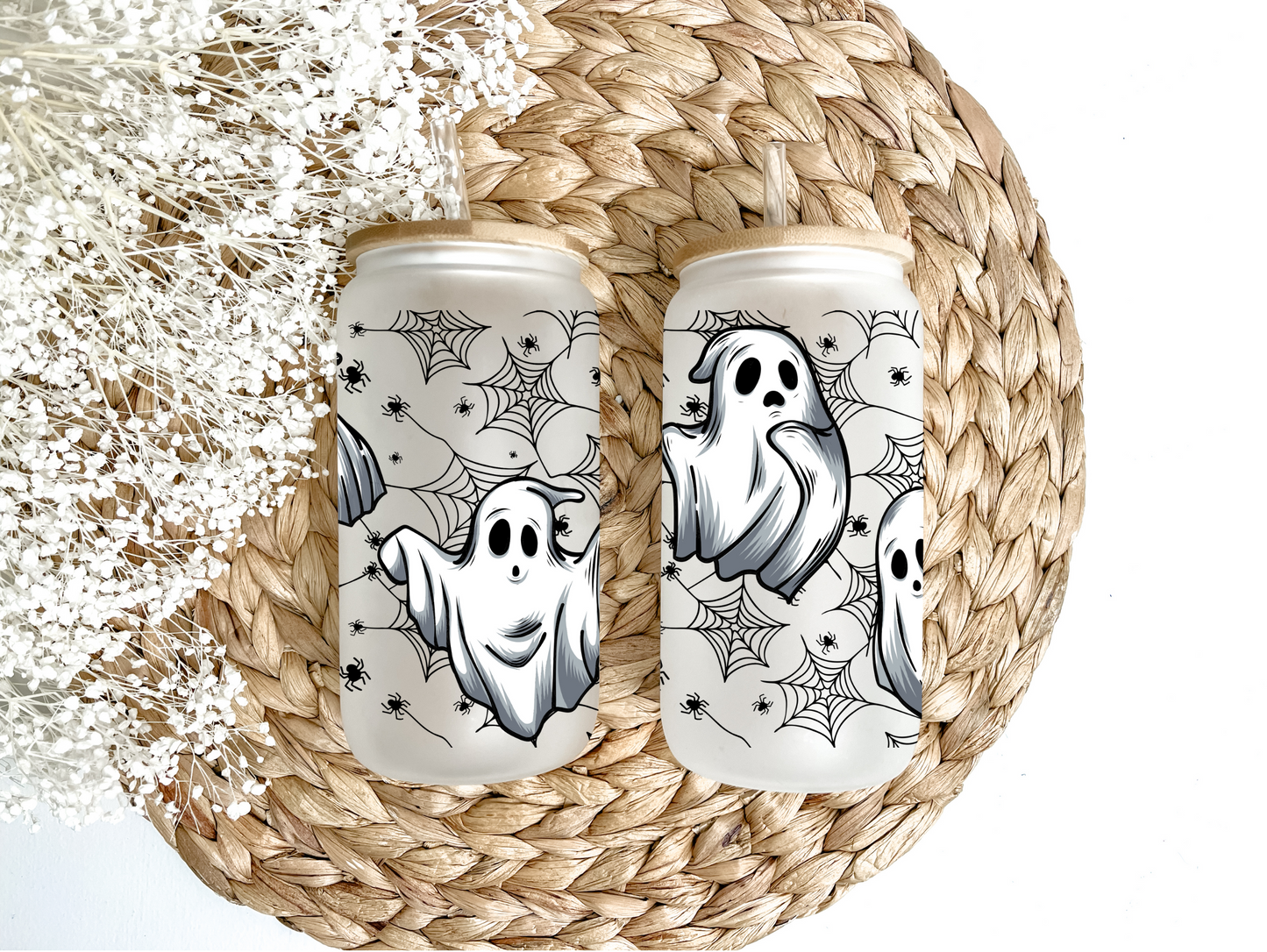 Ghosts & Spooky Spiderwebs Glass Can Tumbler