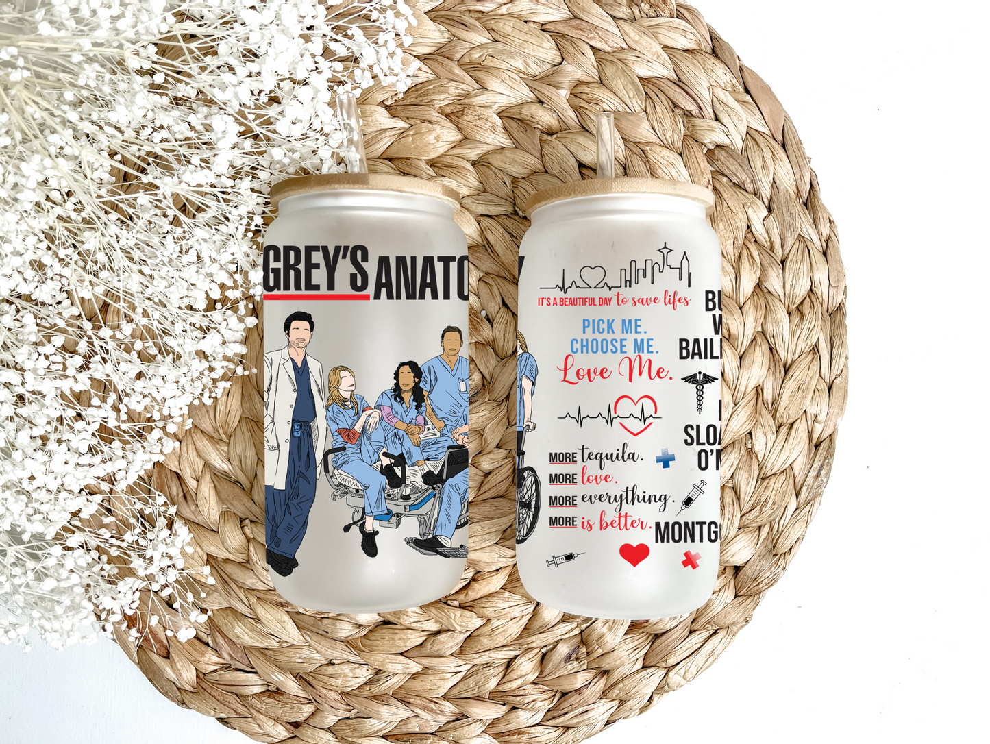 Grey's Medical Team Glass Can Tumbler