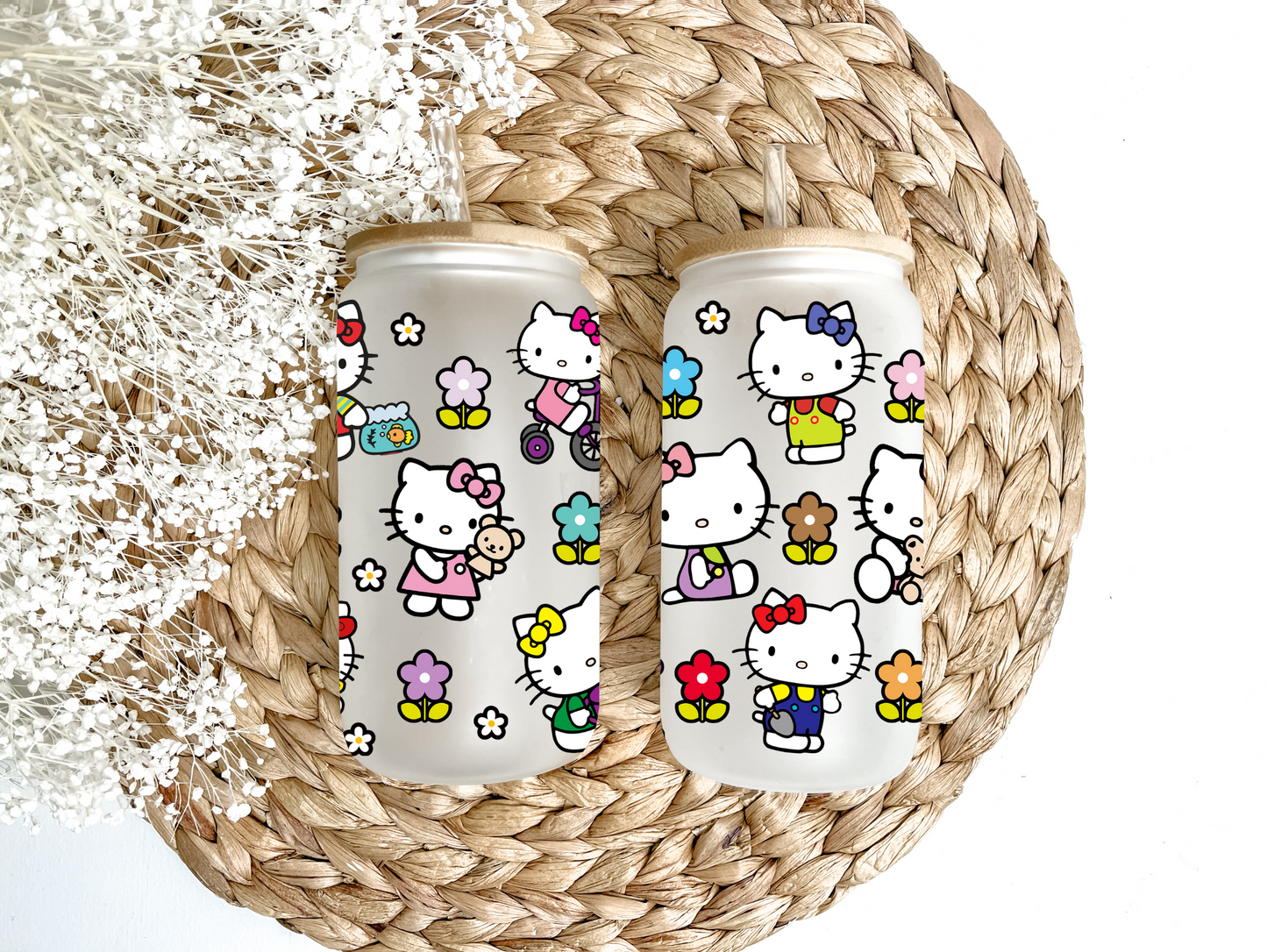 Pretty Kitty & Her Daisies Glass Can Tumbler