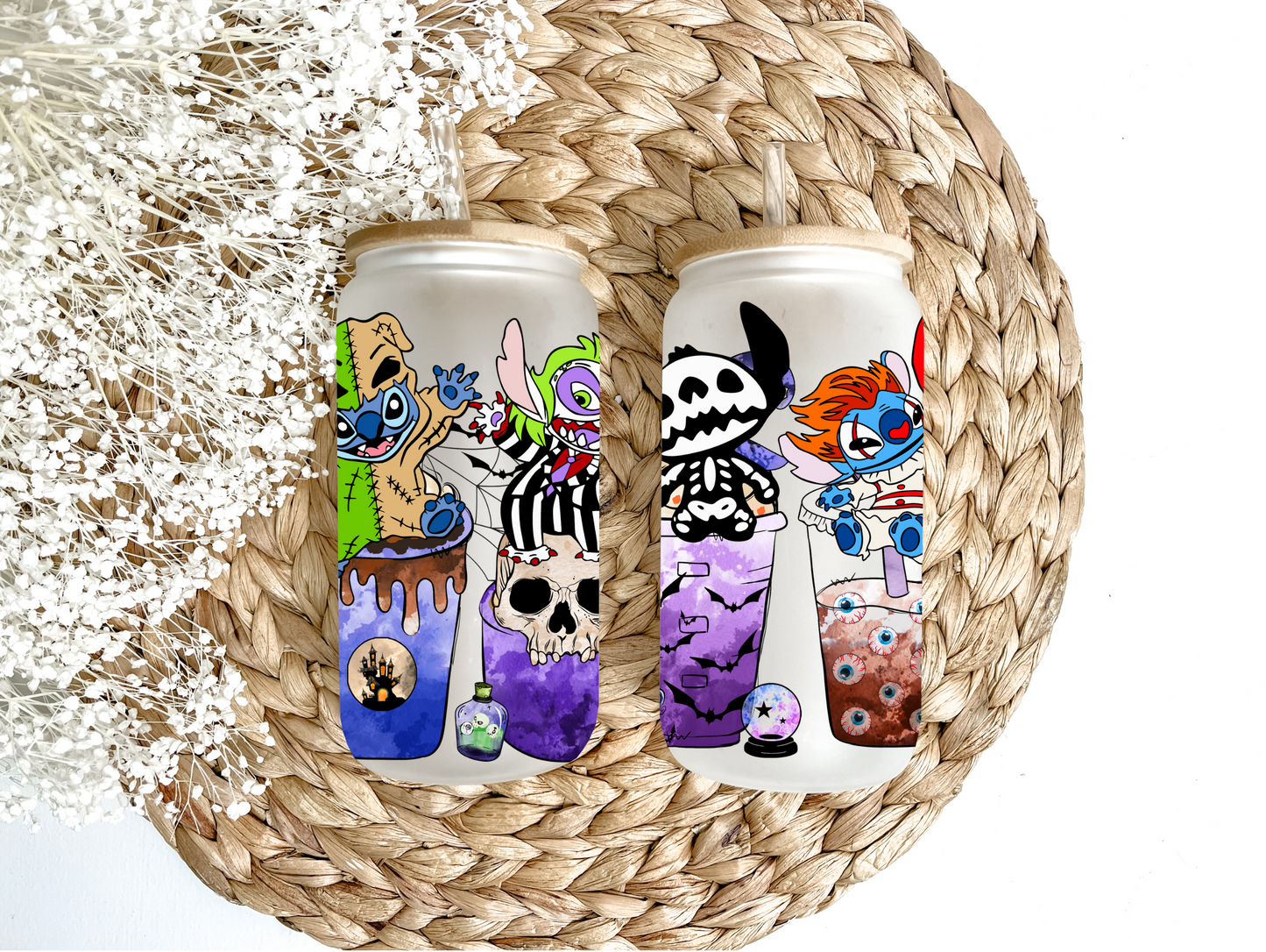 "Stitch's Halloween Costumes" Glass Can Tumbler
