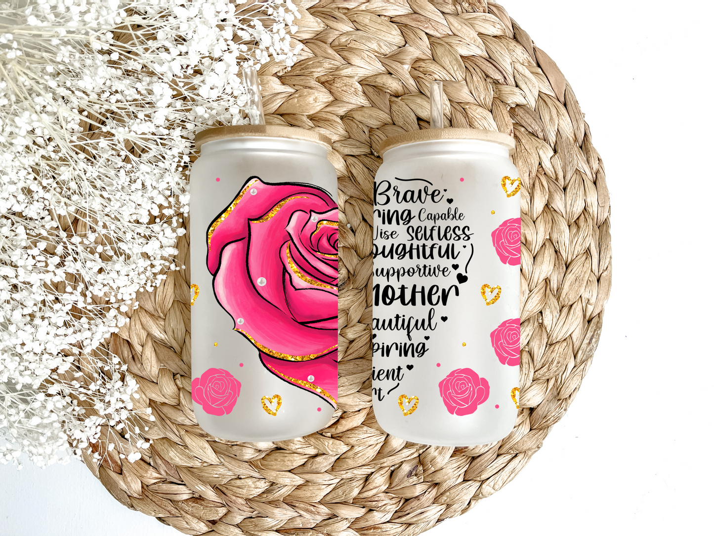 Rose Heart Glass Can Tumbler