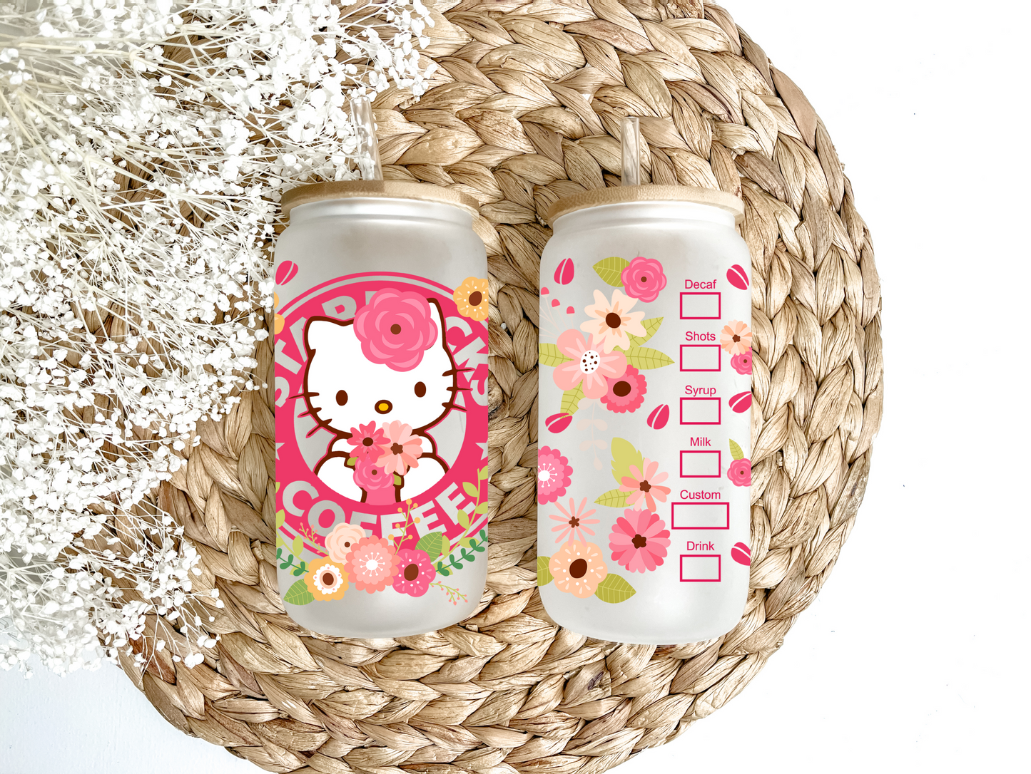 Kitty Flower Power Coffee Glass Can Tumbler