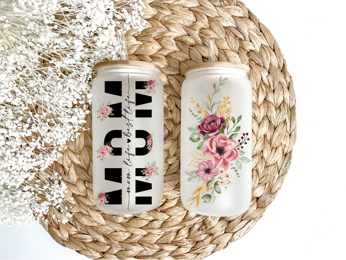 Mom Flowers Glass Can Tumbler