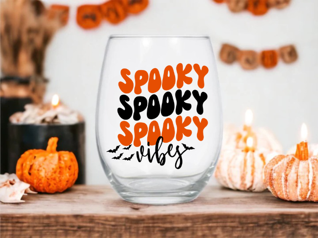 "Spooky Vibes" Stemless Wine Glass