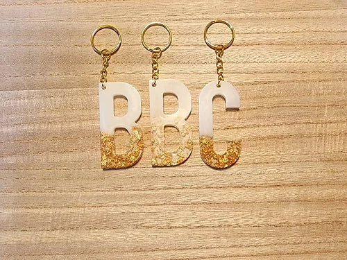 White & Gold Initial Keychain