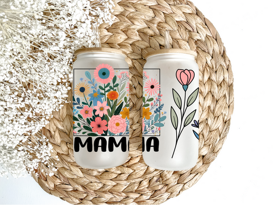 Mama Floral Box Glass Can Tumbler