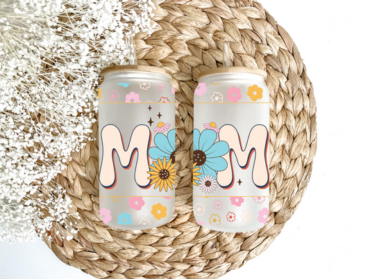 Retro Daisy Mom Glass Can Tumbler