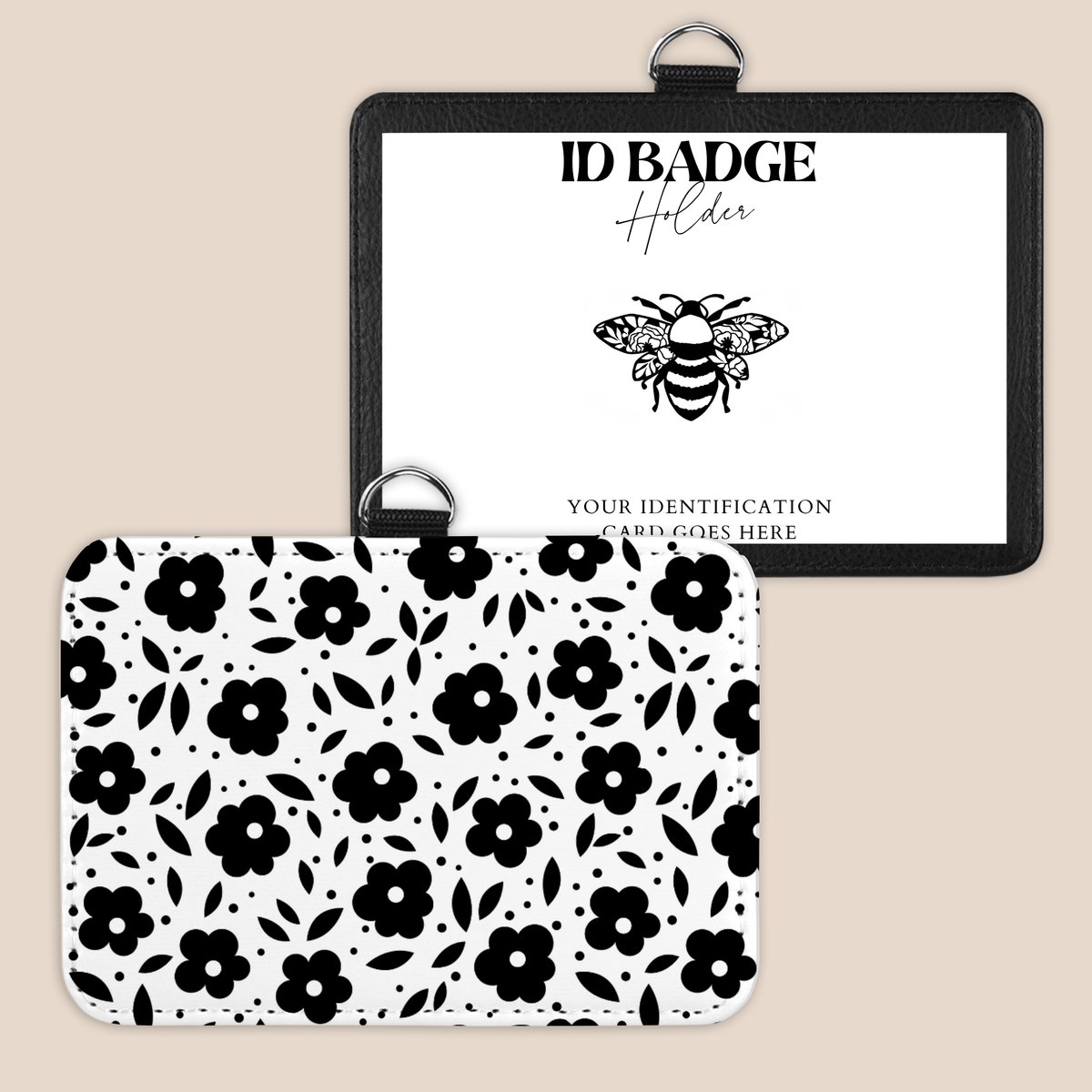 Black Blooms Badge Holder