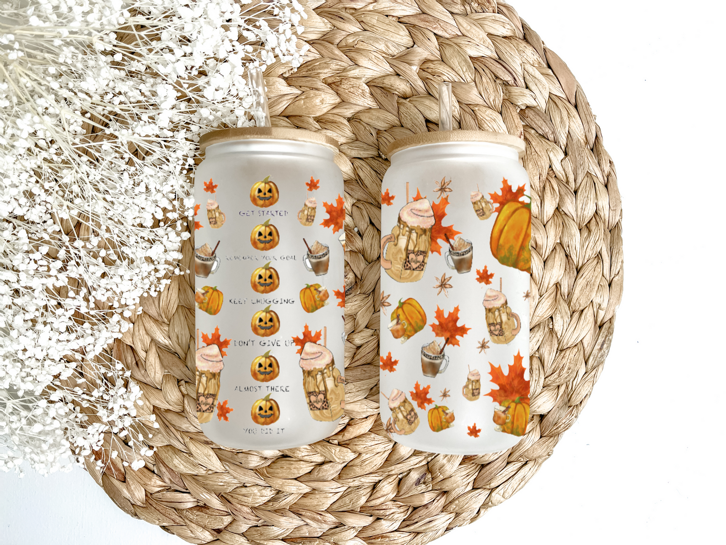 "Fall Theme Drink Tracker" Glass Can Tumbler