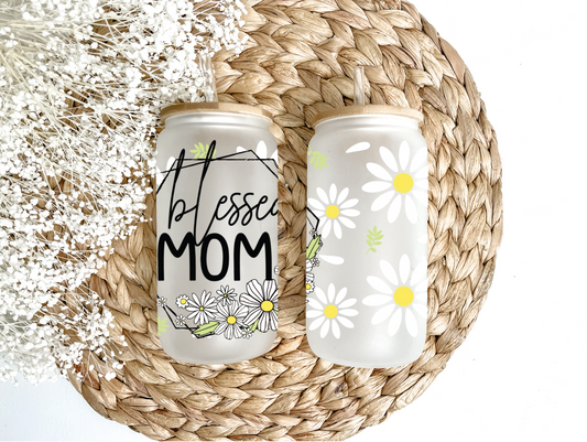 Blessed Mom Glass Can Tumbler