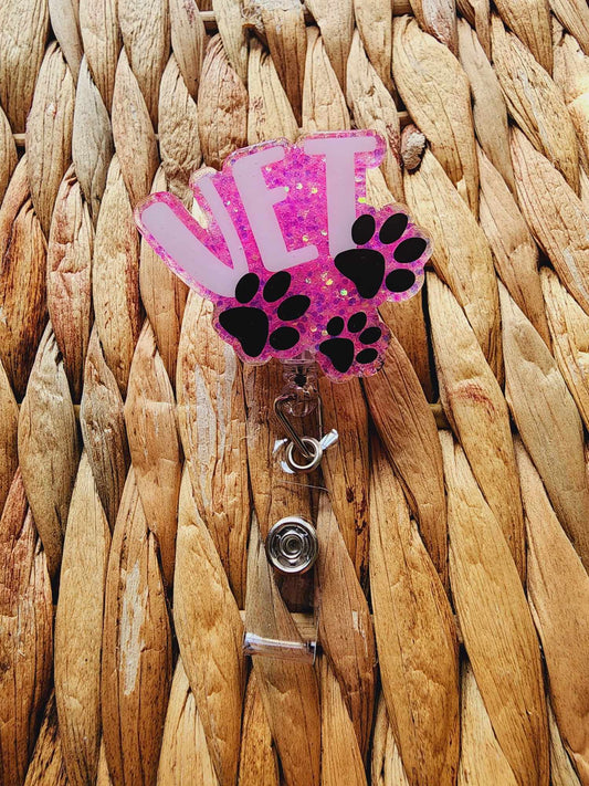 Vet Paw Print (Neon Pink) Badge Reel