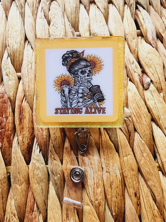 Staying Alive With Coffee Badge Reel