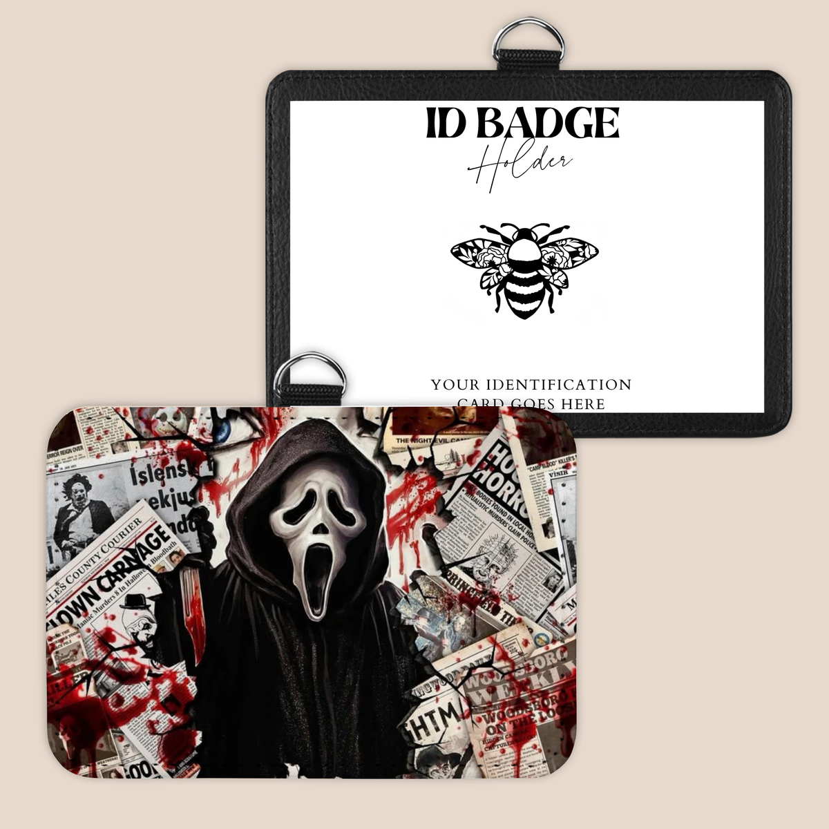 Scary Movie Headlines Badge Holder