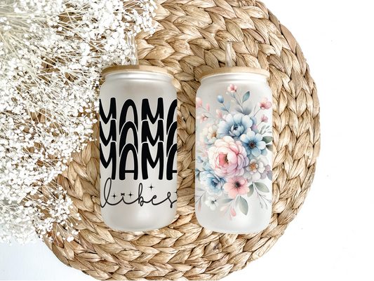 Mama Vibes Glass Can Tumbler