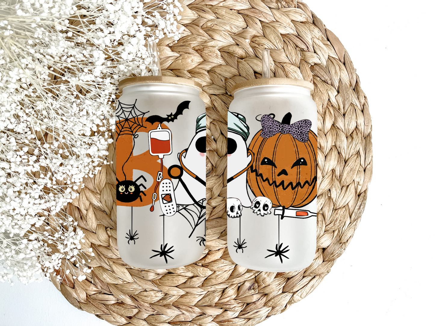 "Boo! Halloween Nurse" Glass Can Tumbler