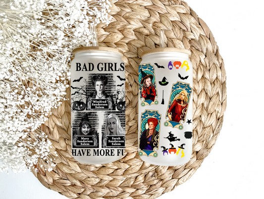 "The Bad Girls Of Halloween" Glass Can Tumbler