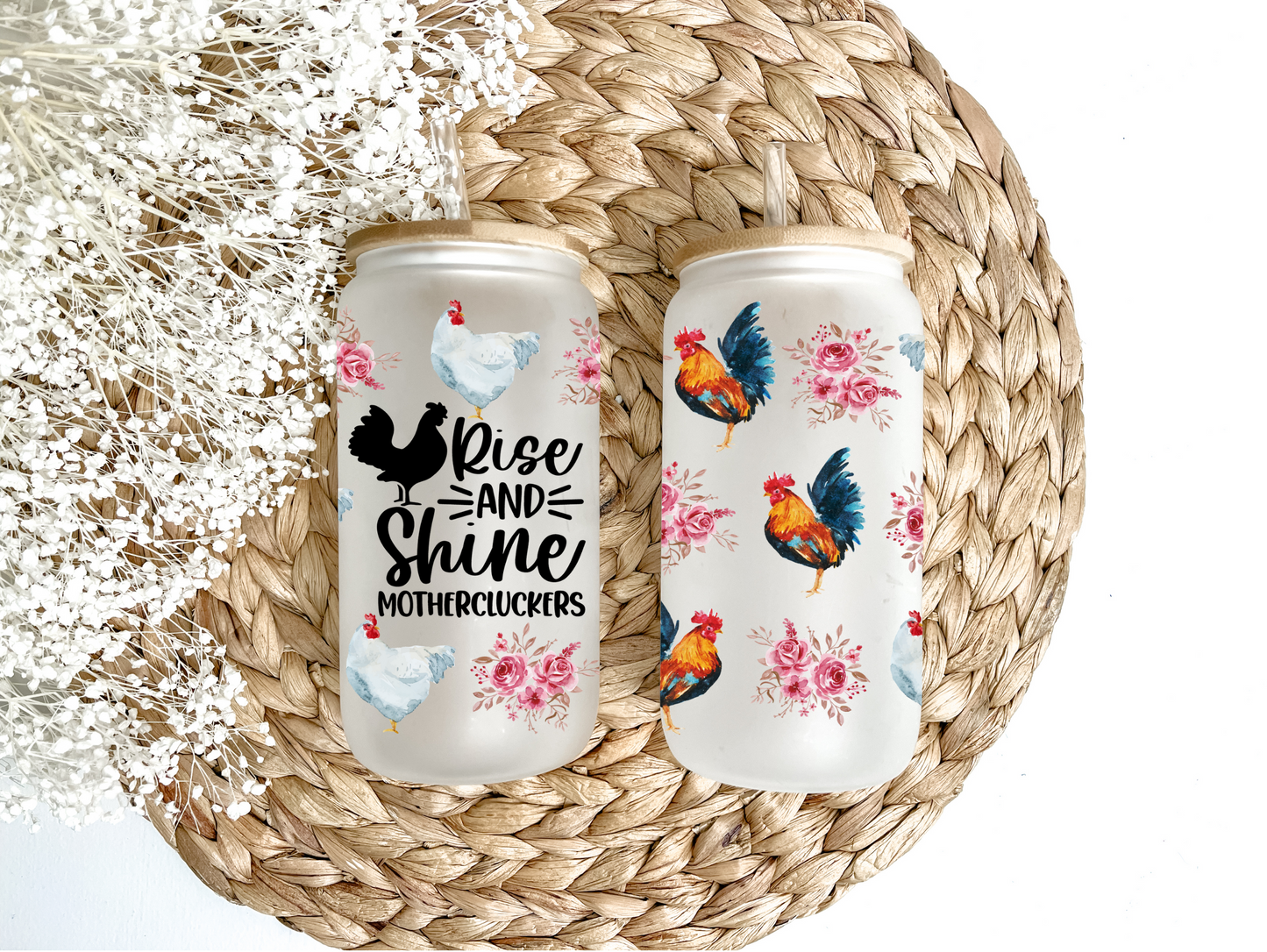 Rise & Shine Mother Cluckers Glass Can Tumbler