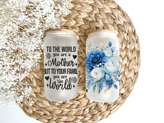 Mom Is Our World Glass Can Tumbler